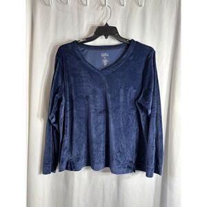 Croft‎ & Barrow Womens Plus Size XXL Velour Pajama Set Sleepwear Blue LS Pants